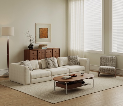 中古风沙发 茶几 休闲椅 落地灯su模型