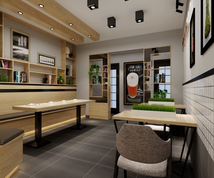  工业风咖啡厅 收银台 组合画 桌椅组合 咖啡馆  橱柜3d模型 