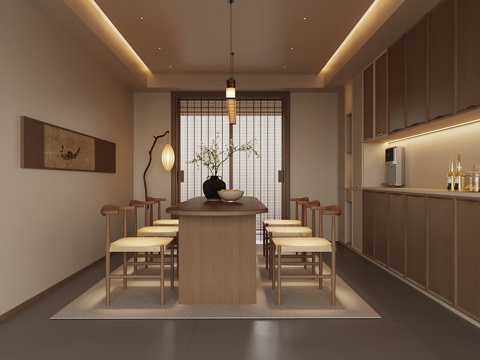  新中式餐厅3d模型 