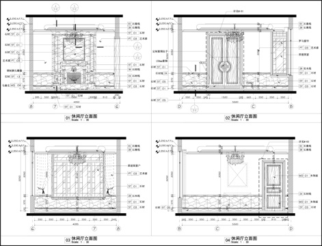 欧式休闲厅立面图 石材墙面节点 墙面布局图cad施工图cad施工图
