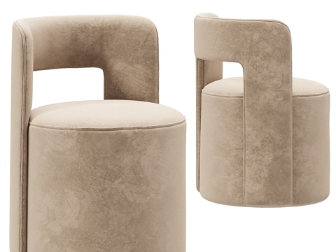  现代奶油风布艺圆凳3d模型 