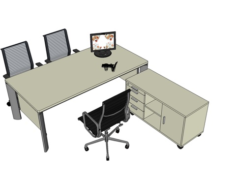  行政桌 办公桌 办公椅 文件柜 办公家具su模型 