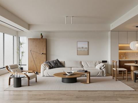 现代北欧原木客厅su模型