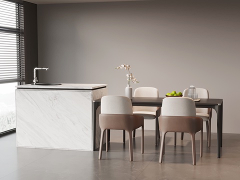 现代意式餐桌椅 岛台餐桌椅su模型