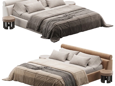  现代布艺双人床3d模型 