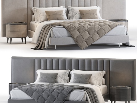  现代意式布艺双人床3d模型 
