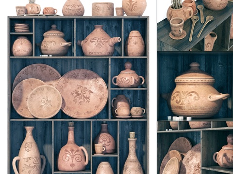  陶器架陶纹n1 带陶器架3d模型 