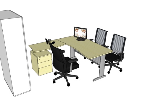  行政桌 办公桌 办公椅 文件柜 办公家具su模型 