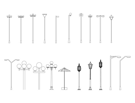 室外路灯立面图库cad施工图