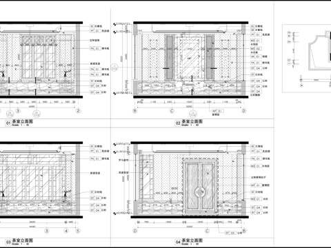 欧式茶室  茶室立面图  墙面布局 墙面节点cad施工图