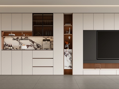 现代客厅电视墙 电视背景墙柜 鞋柜餐边柜电视柜 满墙电视柜su模型