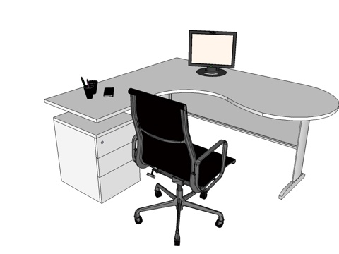  行政桌 办公桌 办公椅 文件柜 办公家具su模型 