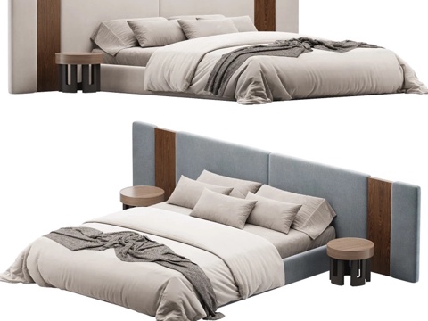  现代布艺双人床3d模型 