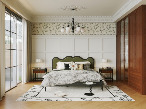  法式家居卧室 主卧 飘窗卧室 主卧3d模型 