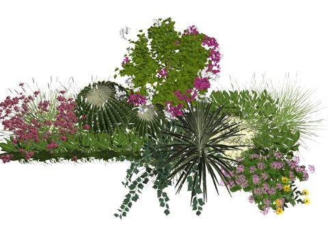 现代植物堆景观组合su模型