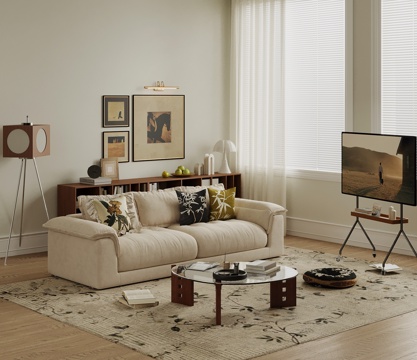 中古风沙发 茶几 休闲椅 落地灯 支架电视su模型