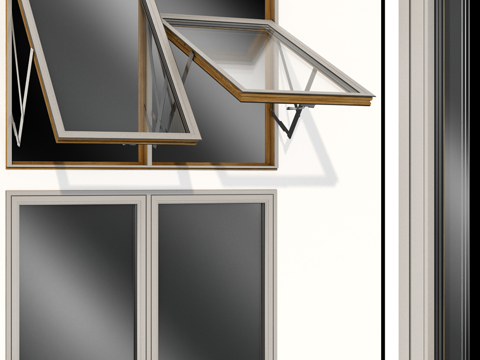  现代木质玻璃窗3d模型 