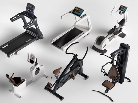 现代室内健身器材 健身设施 健身房器材 跑步机su模型