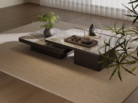  新中式茶几 子母茶几3d模型 