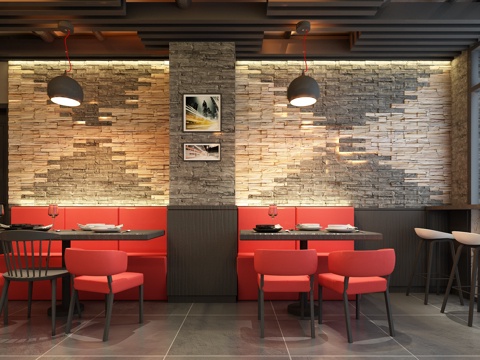  现代主题餐厅3d模型 