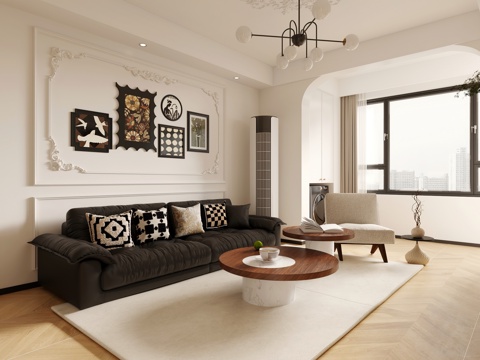  法式客餐厅 开放厨房 酒柜 干区 玄关3d模型 