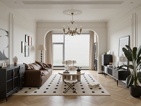 现代田园原木客厅su模型