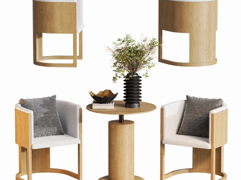 日式休闲洽谈桌椅 沙发椅su模型