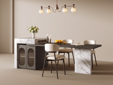 意式岛台 餐桌椅su模型