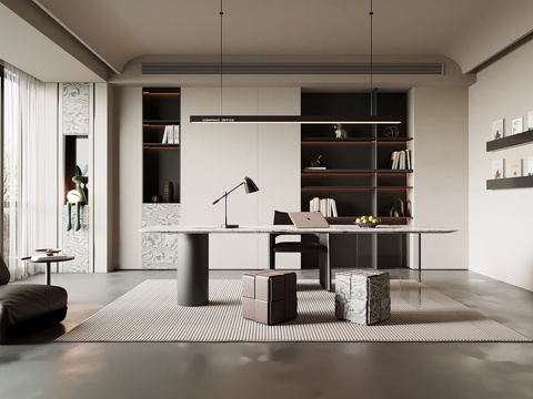  现代书房 书桌椅 书柜3d模型 