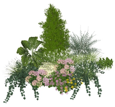 现代植物堆景观su模型