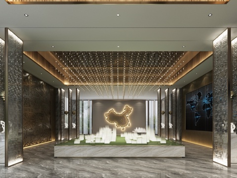  现代售楼处大厅接待区3d模型 