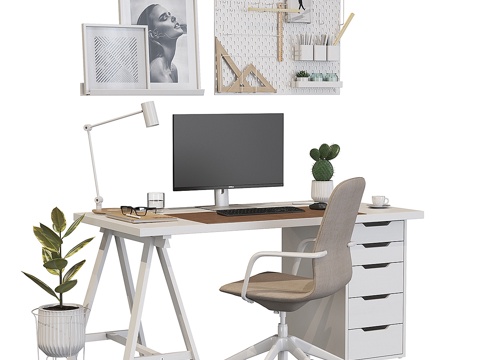  宜家办公空间 白色 A013d模型 