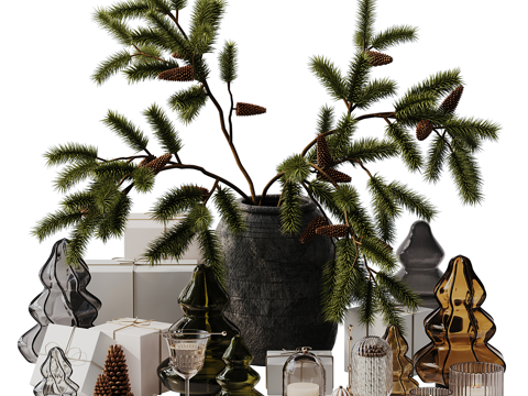  圣诞饰品摆件组合3d模型 