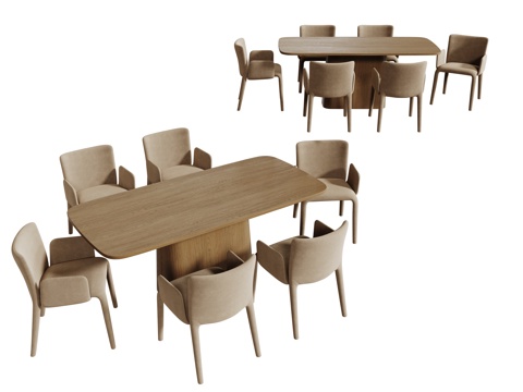 中古桌椅组合 餐桌组合 餐桌 长桌 休闲桌椅su模型