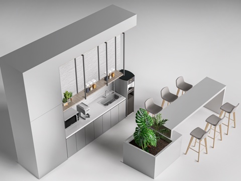 现代水吧台 茶水间操作台 吧台柜 公司茶水台su模型