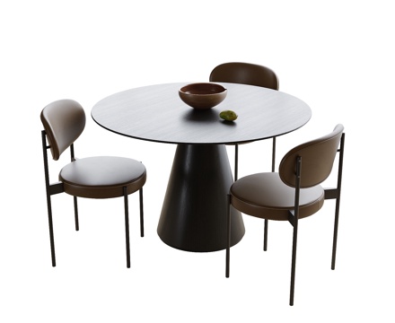 现代餐桌椅 圆形餐桌 餐椅su模型