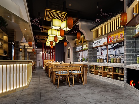  新中式中餐厅3d模型 