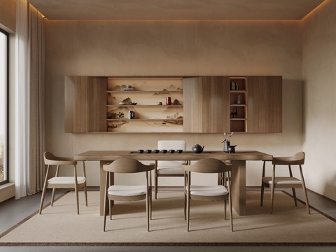 新中式茶室 茶台 茶桌椅 茶叶柜su模型