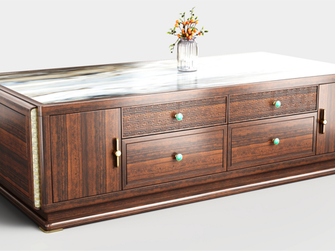  国潮新中式 轻奢新中式 国奢新中式 原木黑檀茶几 奢石茶几3d模型 