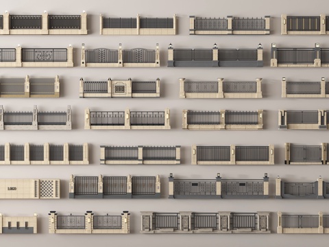 现代围栏护栏 围墙 别墅围墙 小区围墙su模型