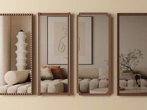 中古侘寂风镜子 化妆镜  装饰镜 落地镜su模型