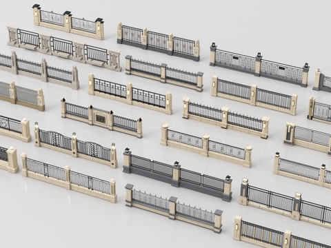 现代围栏护栏 围墙 别墅围墙 小区围墙su模型