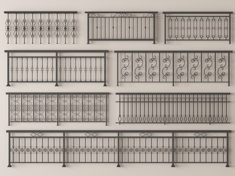 现代围栏护栏 现代栏杆 铁艺栏杆 阳台栏杆su模型