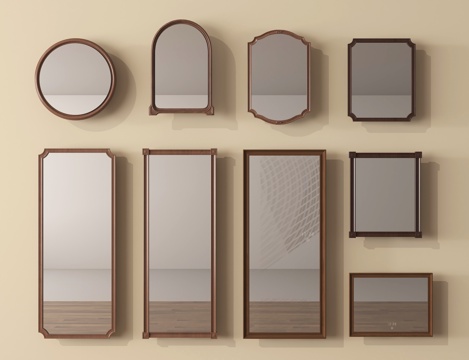 中古侘寂风镜子 化妆镜  装饰镜 落地镜su模型