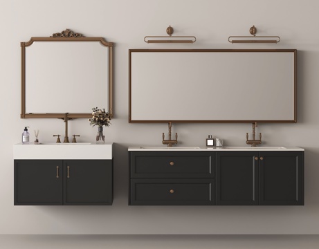 法式浴室柜 卫浴摆件 镜子su模型