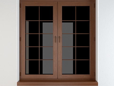  新中式木门平开玻璃窗3d模型 