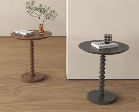 法式边几 实木边几 金属 圆几 摆件su模型