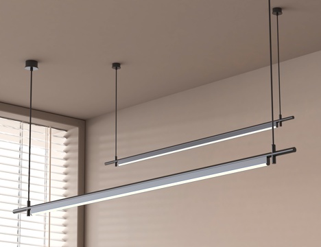 意式一字吊灯 极简餐厅吊灯 北欧长条吊灯 复古书房吊灯 办su模型