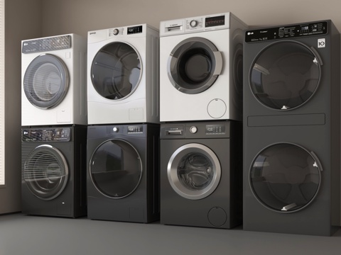 现代洗衣机 烘干机  洗烘一体机su模型