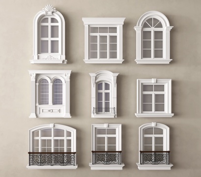 欧式窗户组合 阳台窗 落地窗su模型